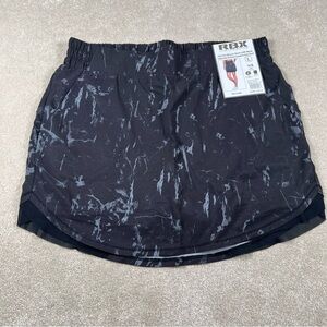 RBX Stretch Skort Inner Shorts Tulip Hem Marble‎ Black/Gray Athleisure Large NWT